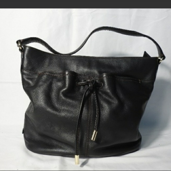 Cole Haan Handbags - COLE HAAN BLACK LEATHER DRAWSTRING BUCKET BAG